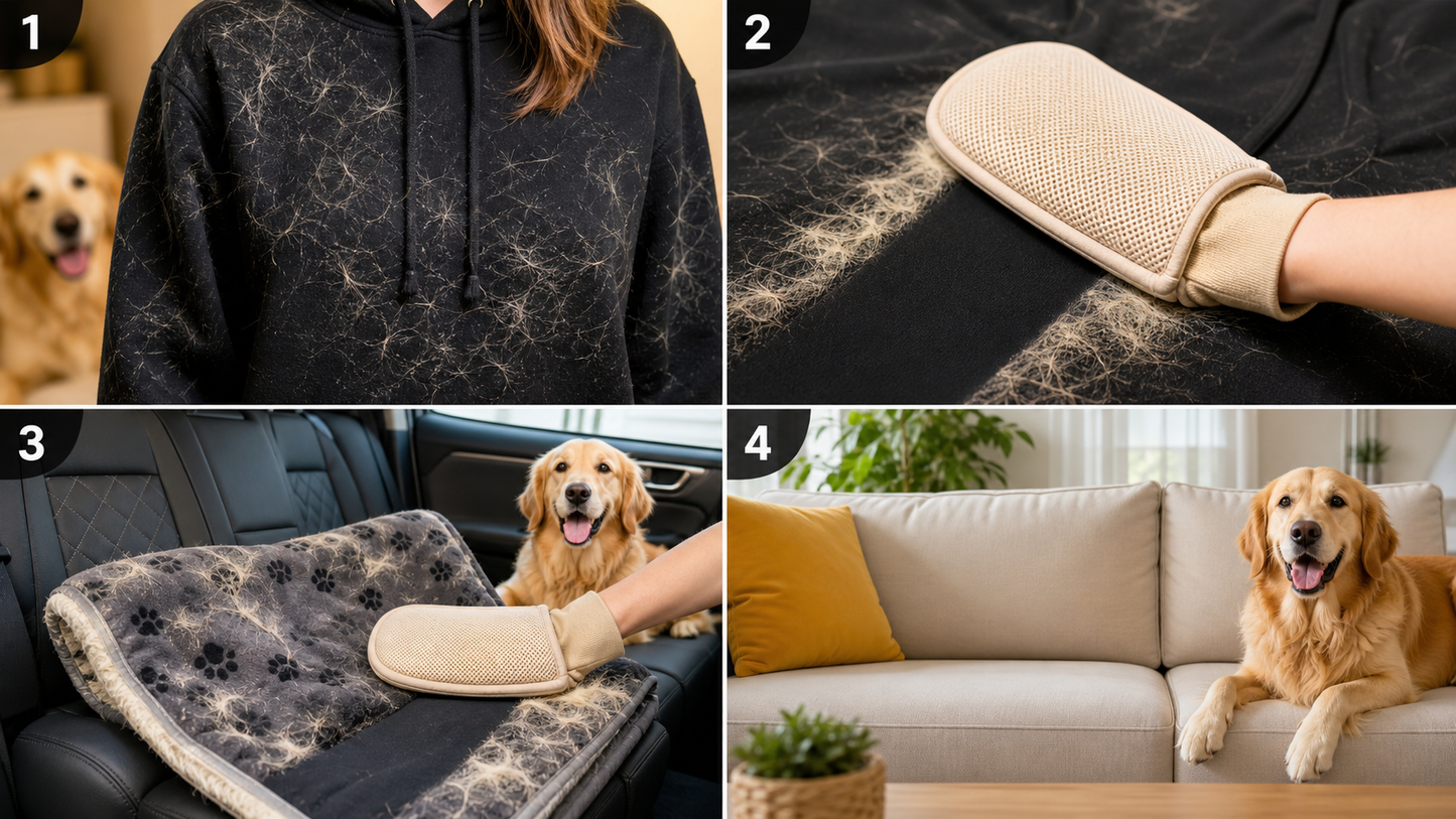 FurLift pet hair cleanup use cases for clothes car and couch
